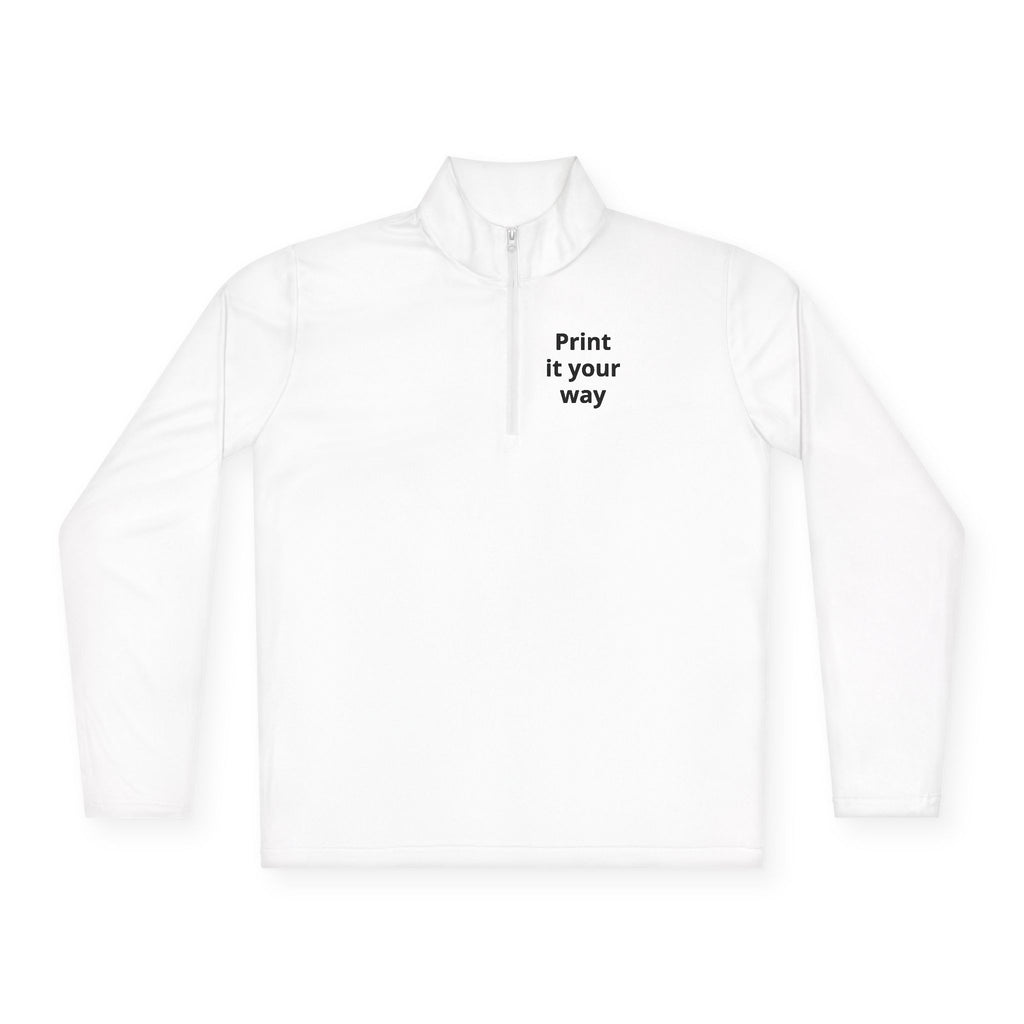 Personalized lightweight quarter-zip pullover with sample chest and back print, view 1