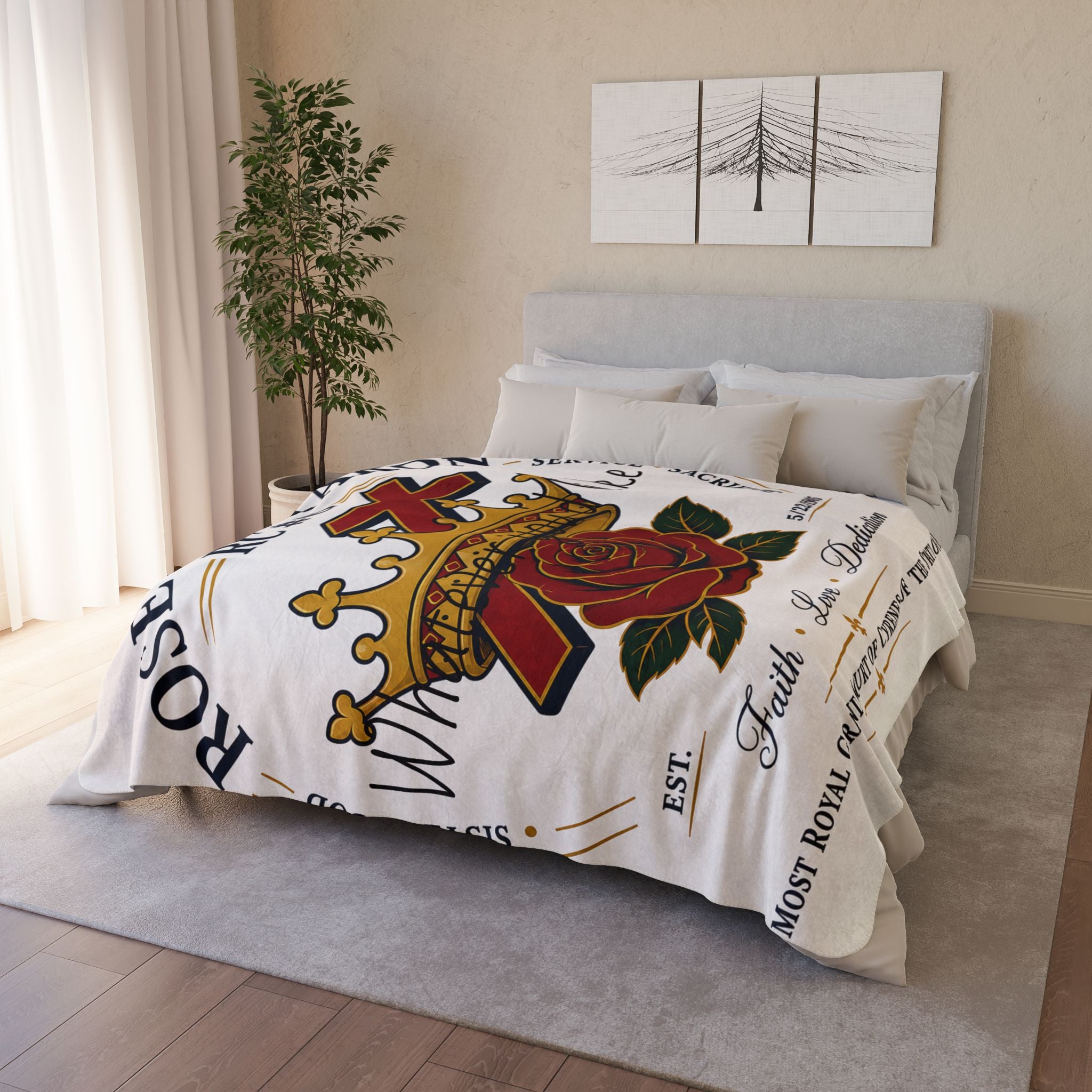 Rose of Sharon Fleece Sherpa Blanket — Faith, Love & Dedication Throw