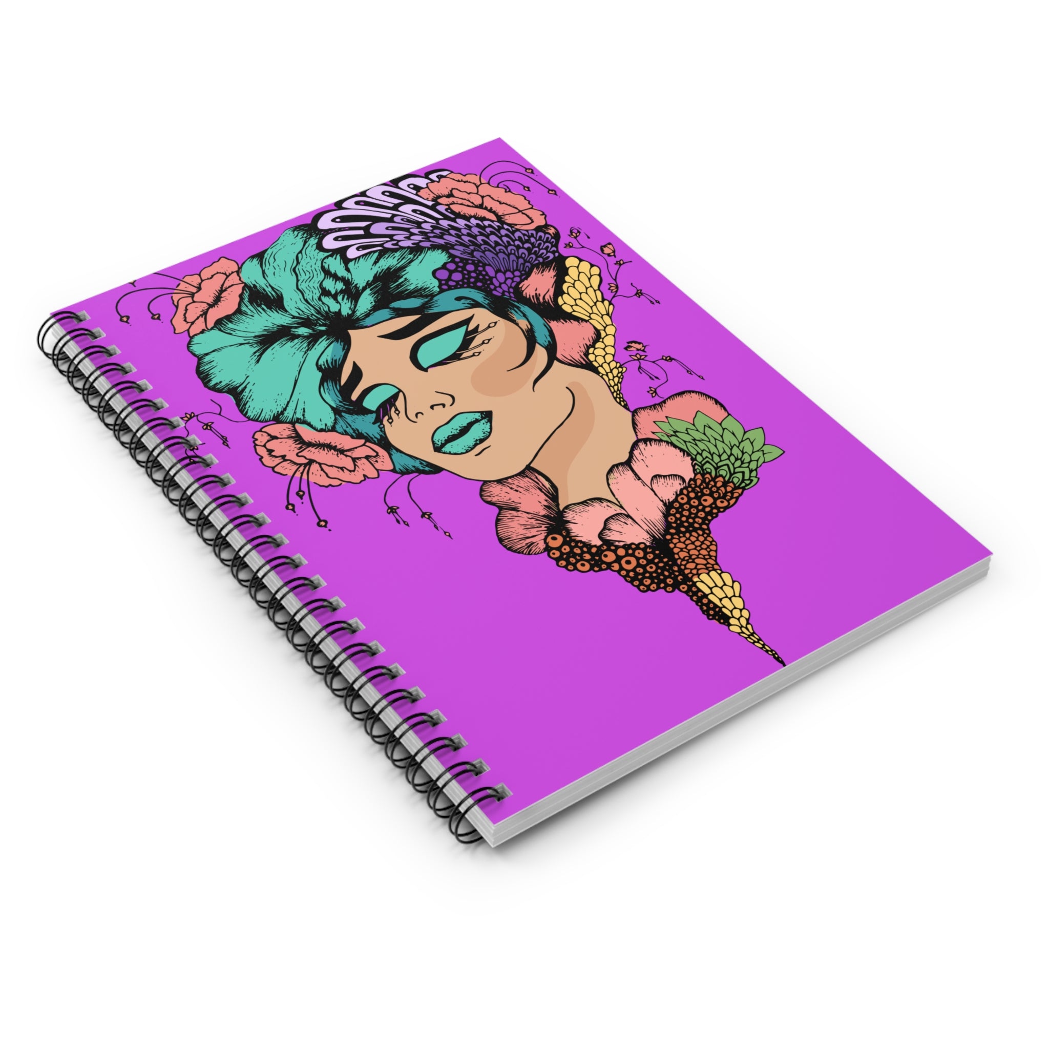 Floral Dreamgirl Spiral Notebook — Ruled Journal with Bold Pop-Art Portrait