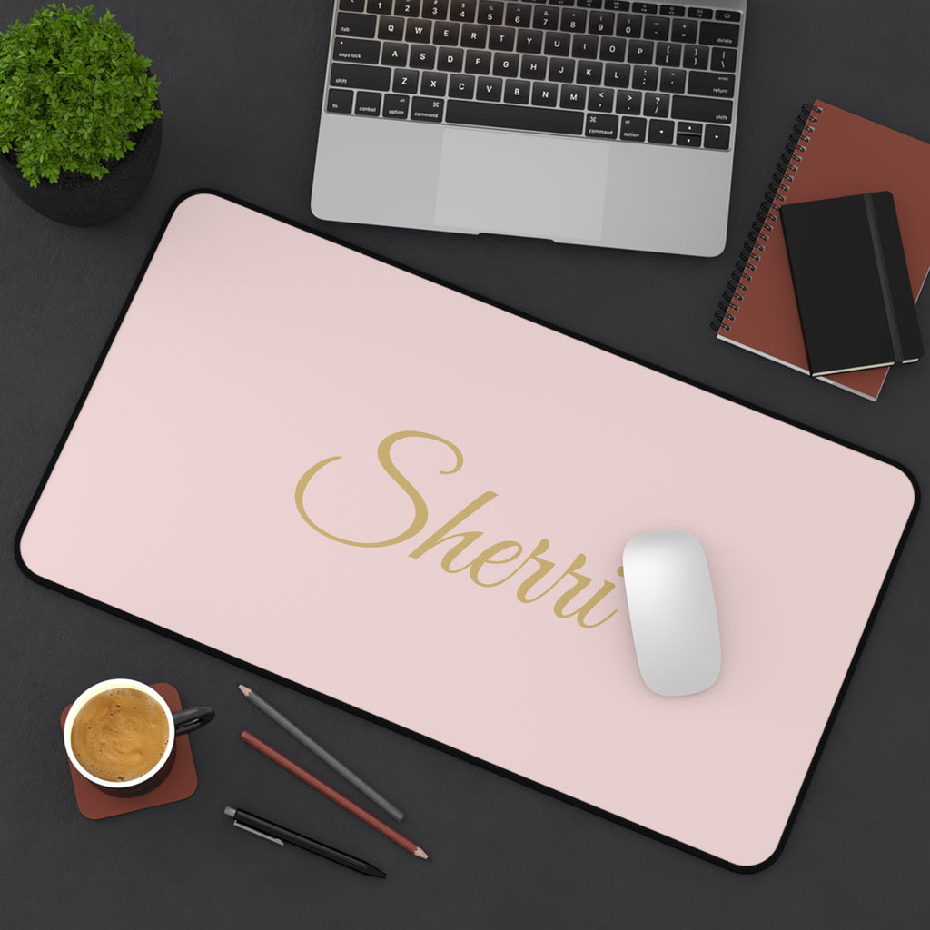 Personalized Pink Desk Mat — Custom Name Gold Script