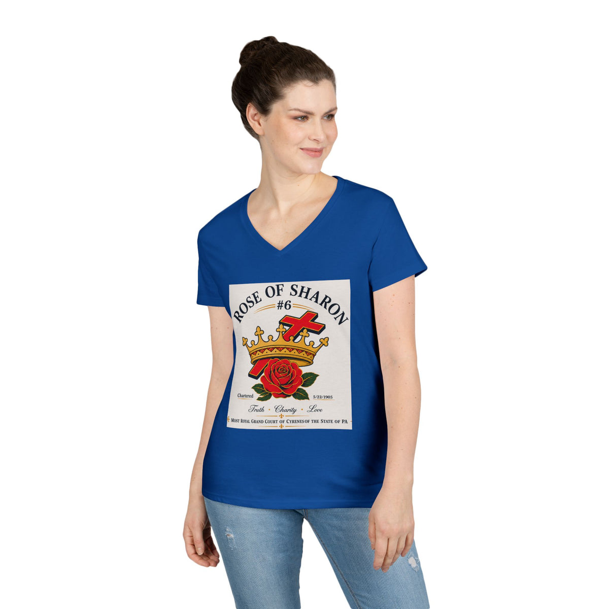 Customizable V-Neck T-Shirt — Crown & Rose Graphic with “Whatever You'd Like” Back