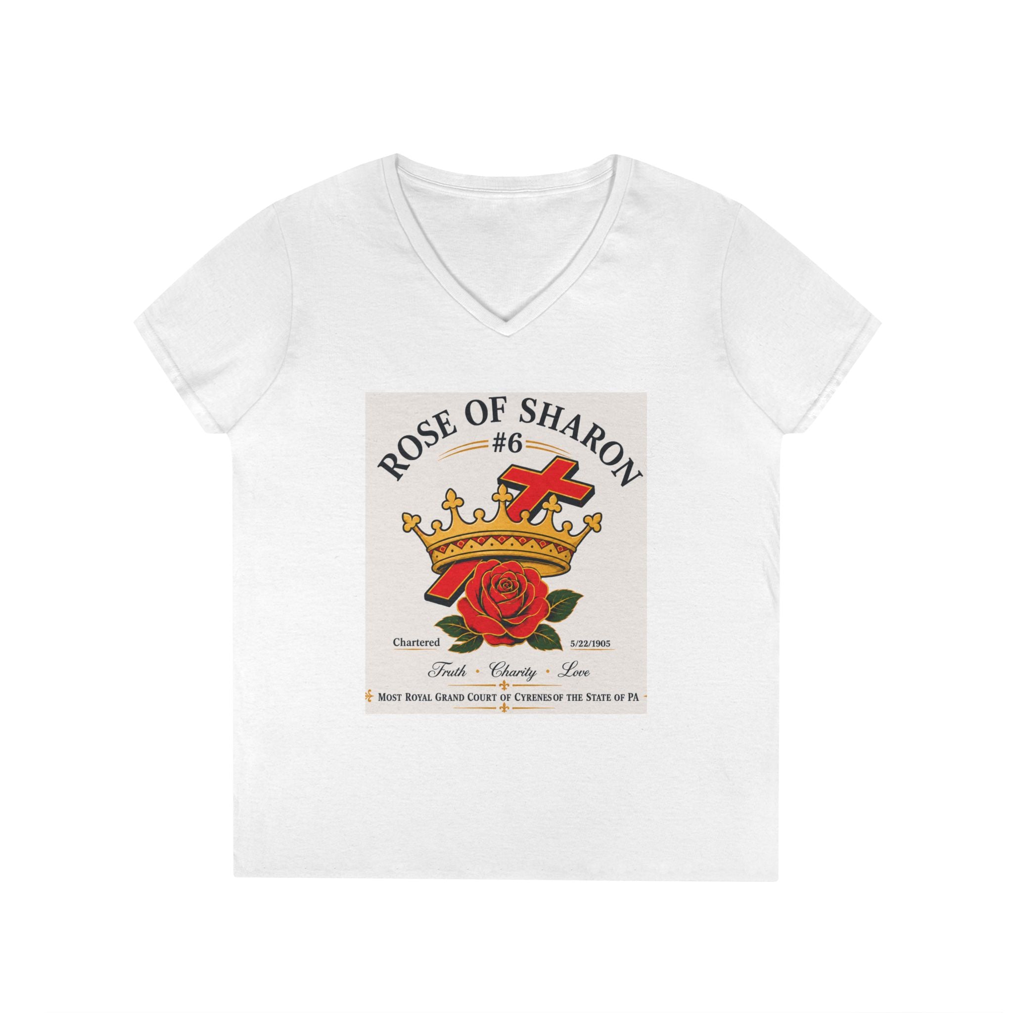 Customizable V-Neck T-Shirt — Crown & Rose Graphic with “Whatever You'd Like” Back