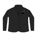 Personalized women's knit blazer with sample embroidered crest, view 2