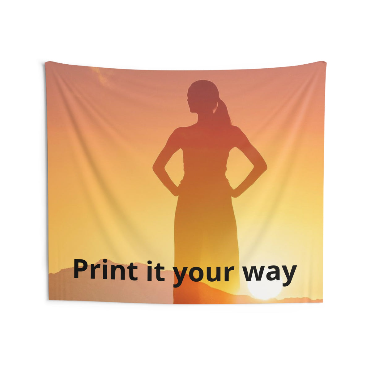 Personalized wall tapestry with sample sunrise silhouette design, view 4