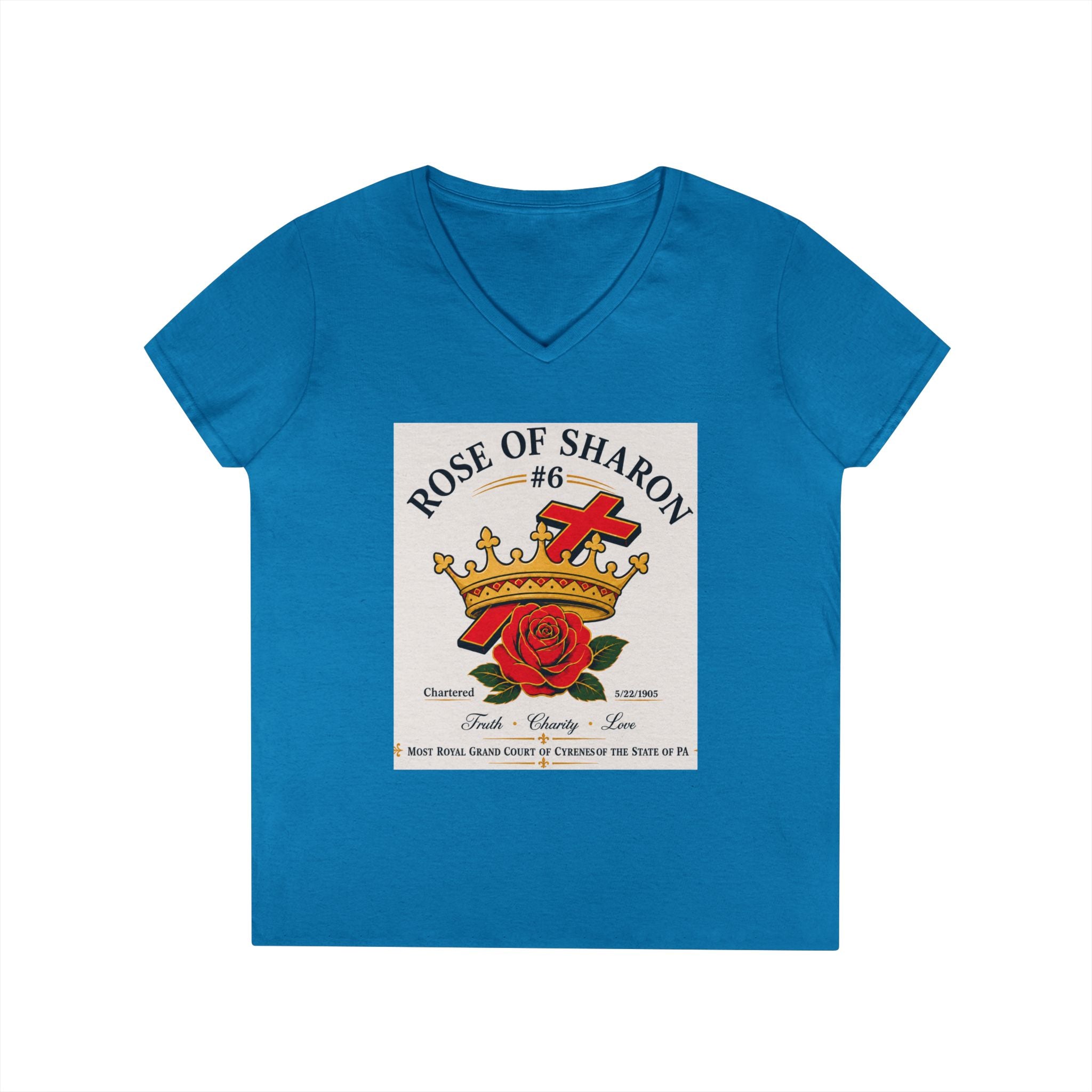 Customizable V-Neck T-Shirt — Crown & Rose Graphic with “Whatever You'd Like” Back