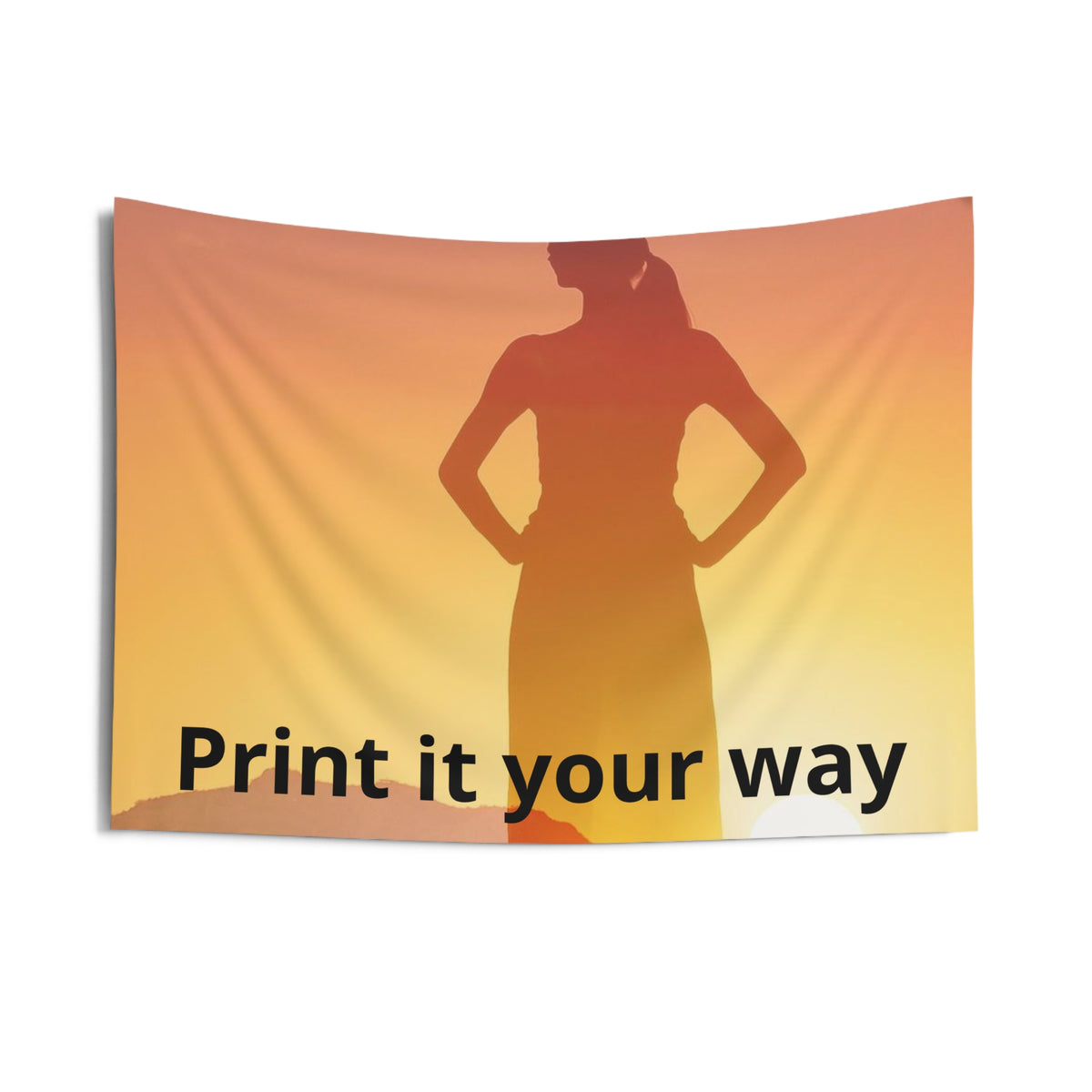 Personalized wall tapestry with sample sunrise silhouette design, view 2