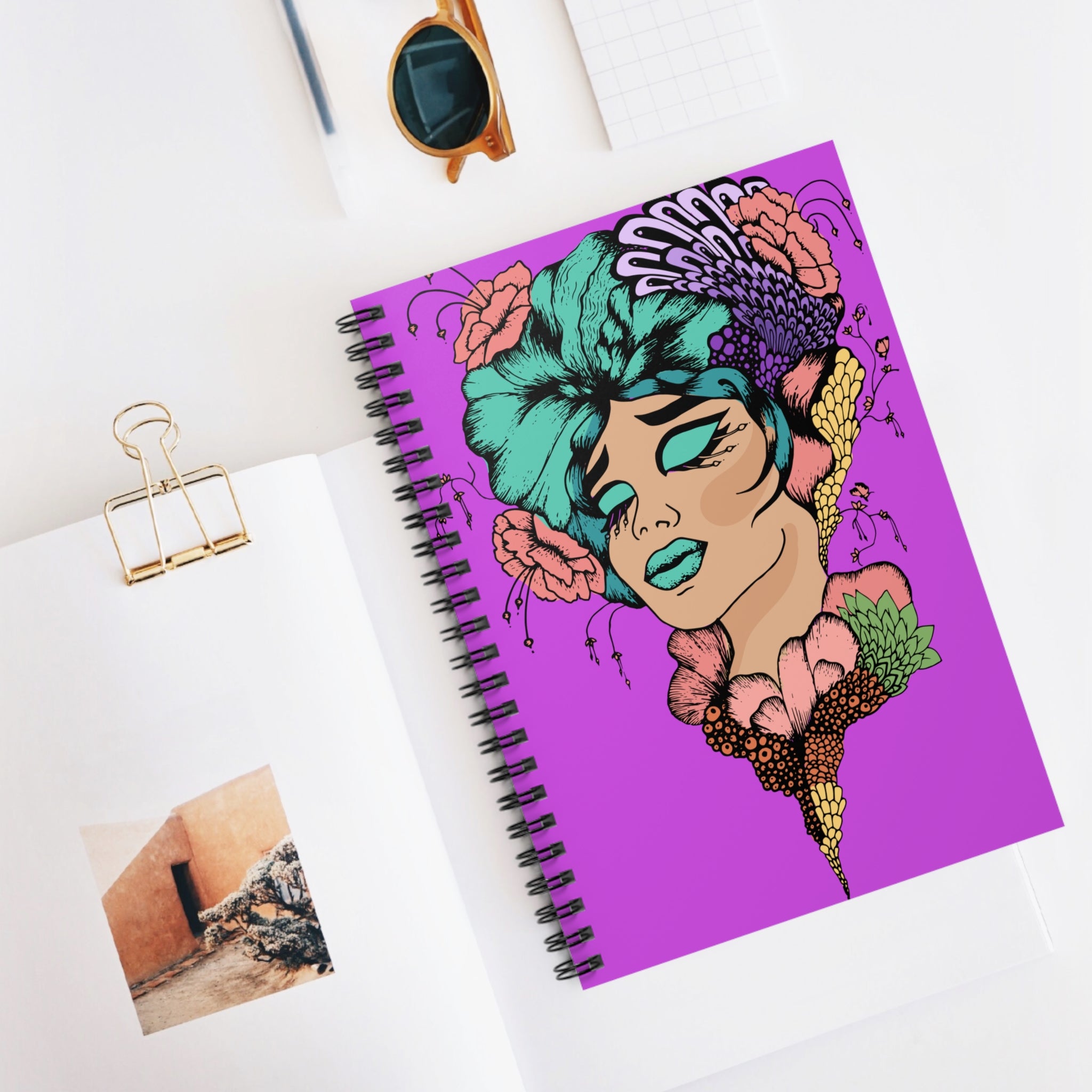 Floral Dreamgirl Spiral Notebook — Ruled Journal with Bold Pop-Art Portrait