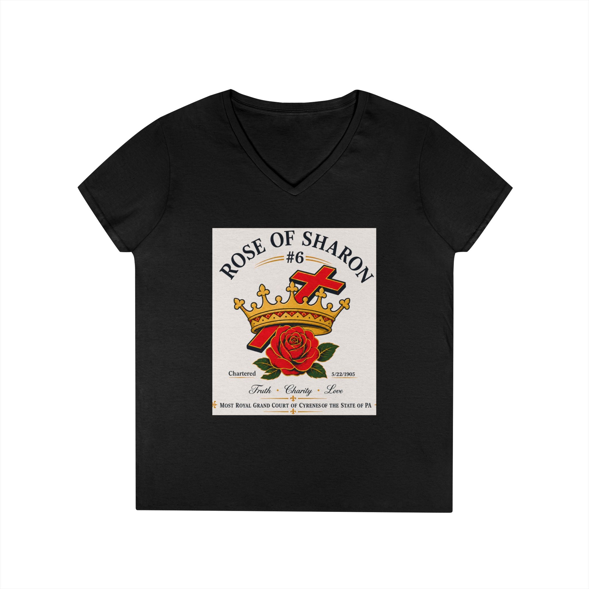 Customizable V-Neck T-Shirt — Crown & Rose Graphic with “Whatever You'd Like” Back