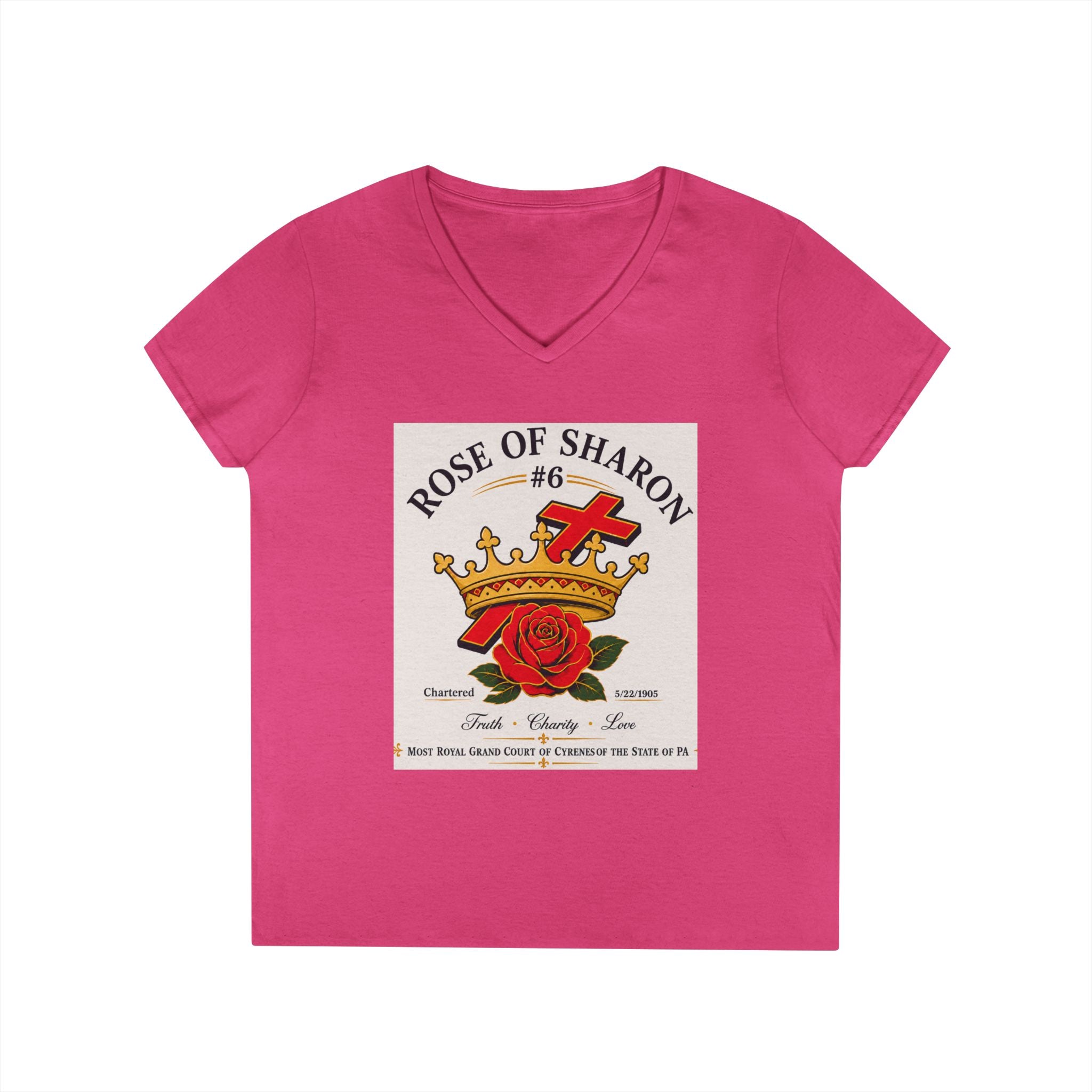 Customizable V-Neck T-Shirt — Crown & Rose Graphic with “Whatever You'd Like” Back
