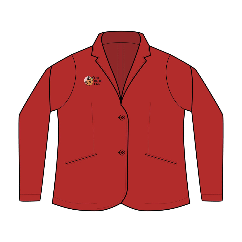 Personalized women's knit blazer with sample embroidered crest, view 5