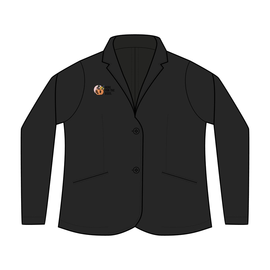 Personalized women's knit blazer with sample embroidered crest, view 8