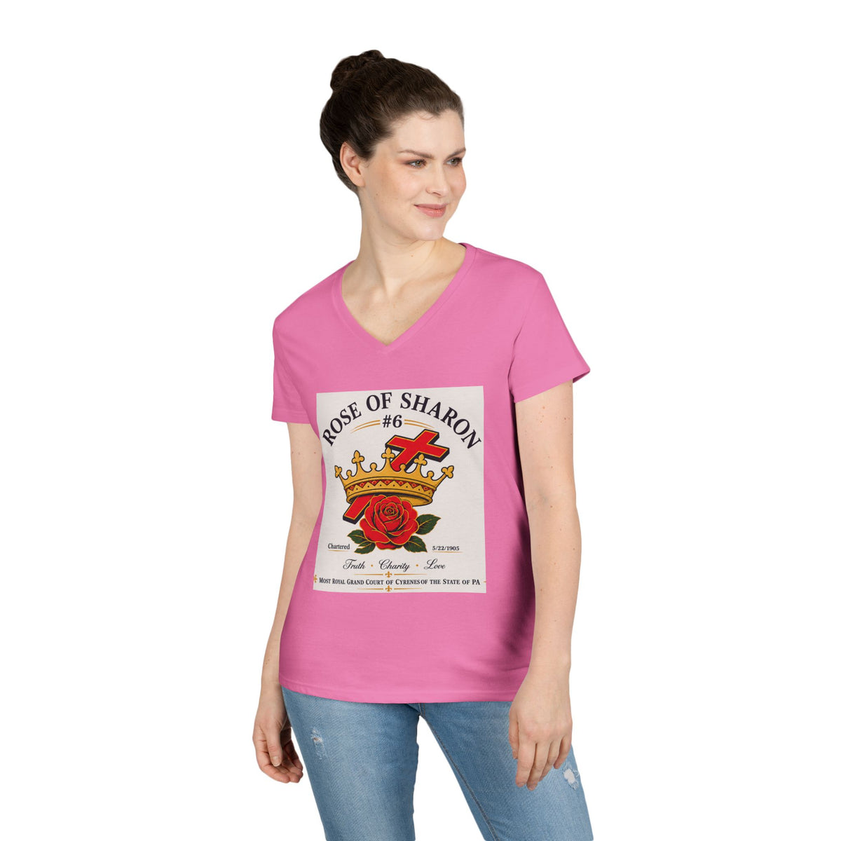 Customizable V-Neck T-Shirt — Crown & Rose Graphic with “Whatever You'd Like” Back