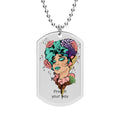 Floral Femme Portrait Dog Tag Necklace — Artistic Boho Pendant on Ball Chain