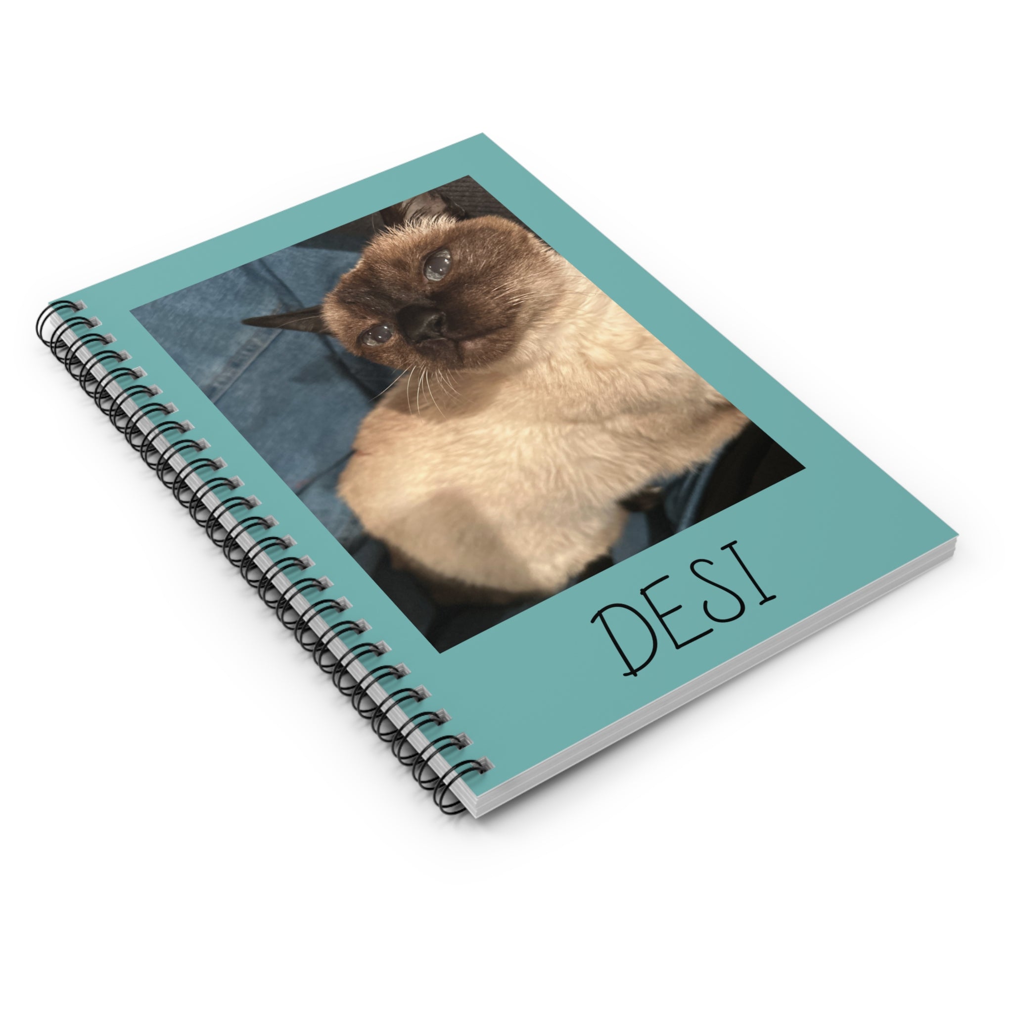 Personalized Cat Photo Spiral Notebook – 'DESI' Ruled Journal for Cat Lovers