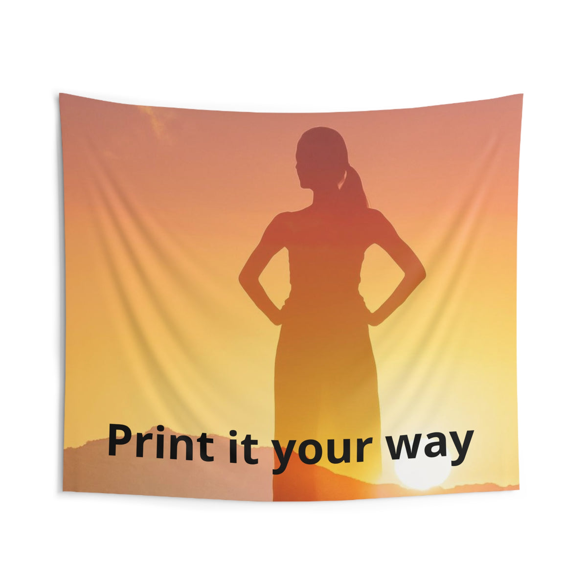 Personalized wall tapestry with sample sunrise silhouette design, view 6
