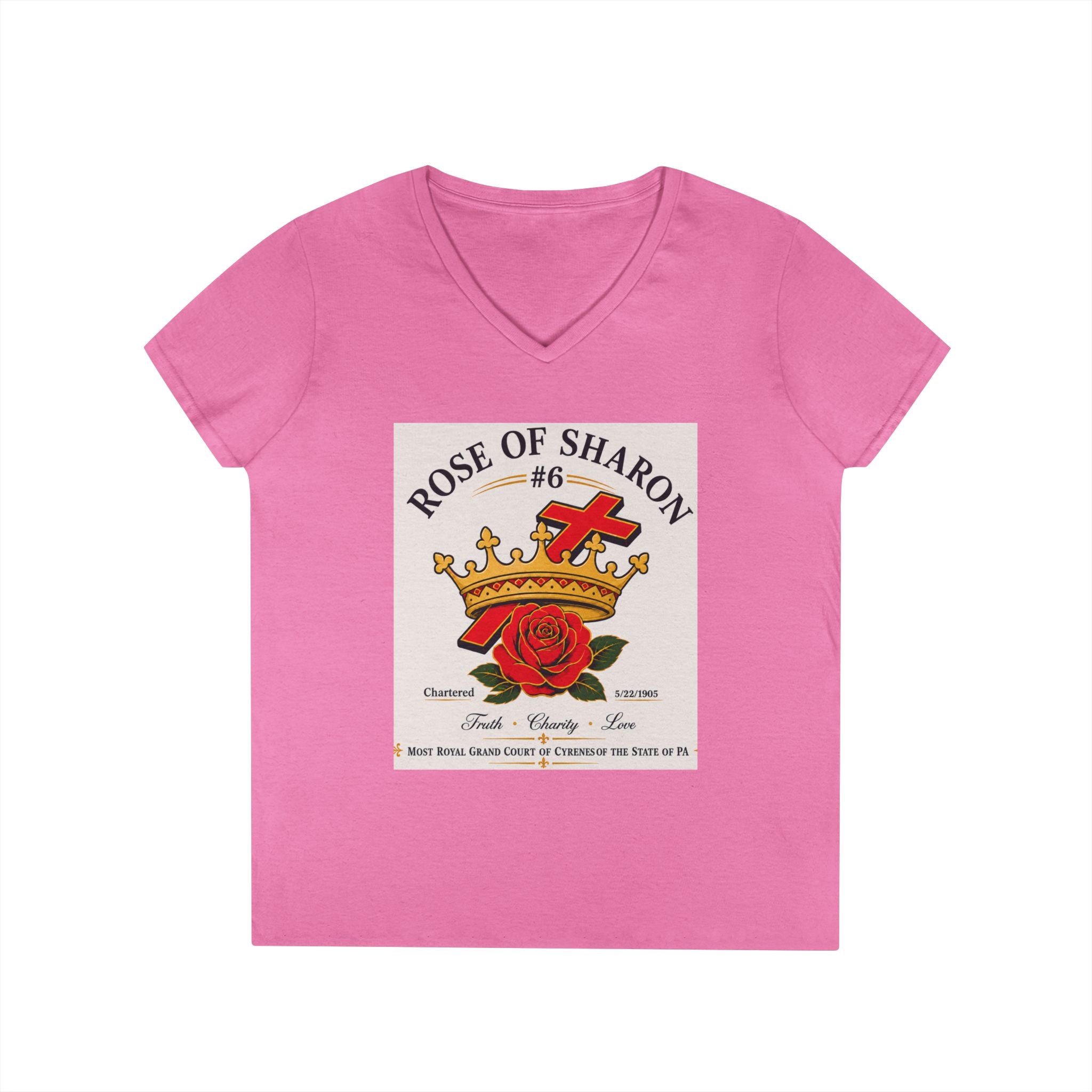 Customizable V-Neck T-Shirt — Crown & Rose Graphic with “Whatever You'd Like” Back
