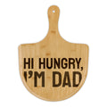 Personalized engraved bamboo pizza board with handle, sample engraving, view 1