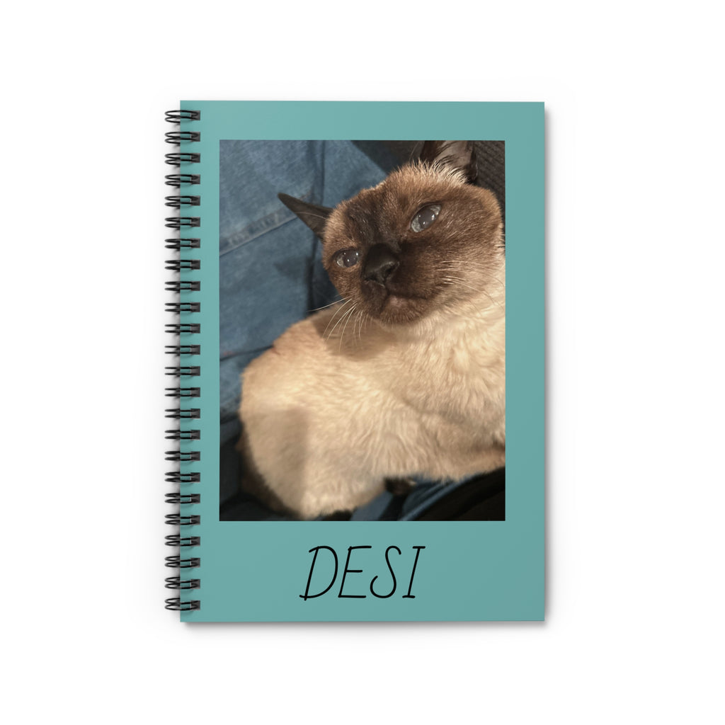 Personalized Cat Photo Spiral Notebook – 'DESI' Ruled Journal for Cat Lovers