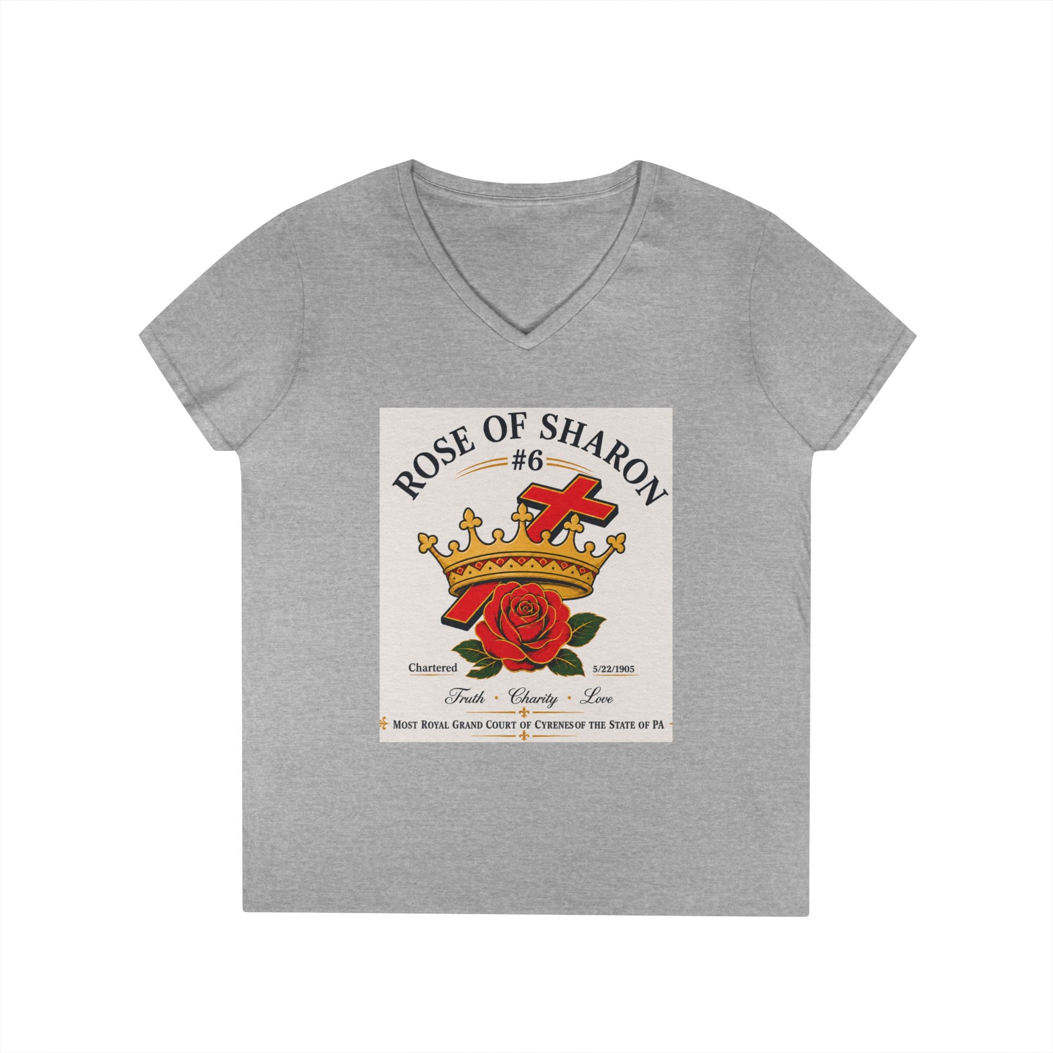 Customizable V-Neck T-Shirt — Crown & Rose Graphic with “Whatever You'd Like” Back