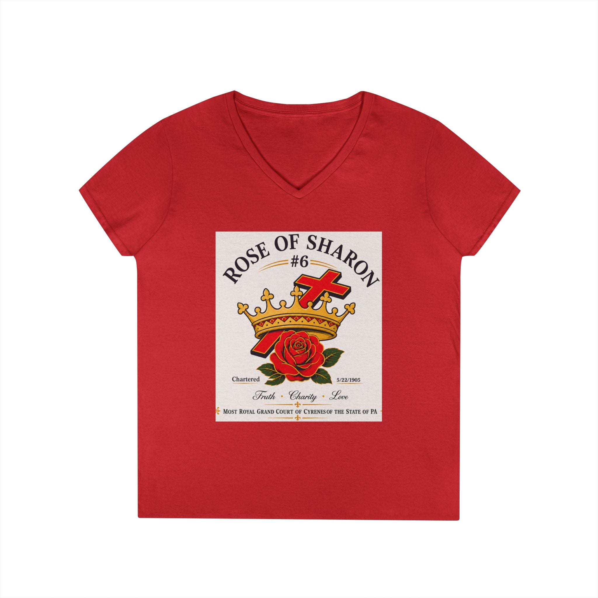 Customizable V-Neck T-Shirt — Crown & Rose Graphic with “Whatever You'd Like” Back