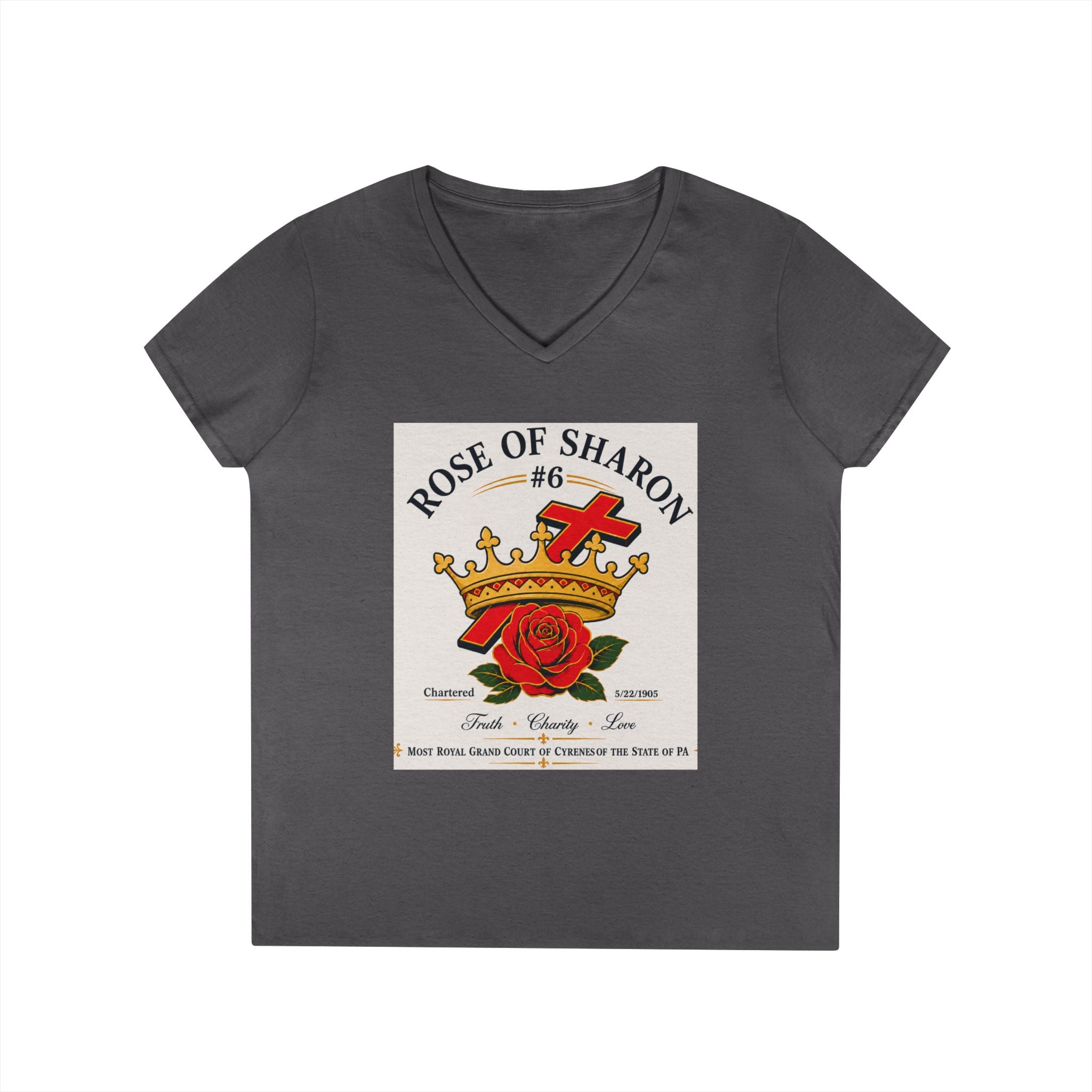 Customizable V-Neck T-Shirt — Crown & Rose Graphic with “Whatever You'd Like” Back