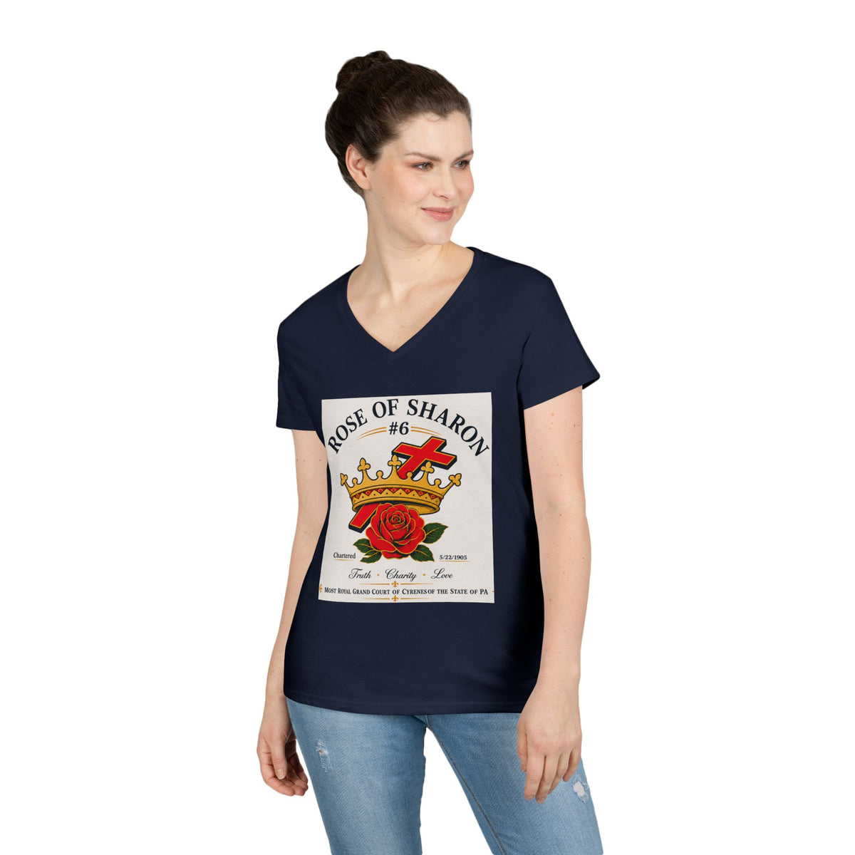 Customizable V-Neck T-Shirt — Crown & Rose Graphic with “Whatever You'd Like” Back
