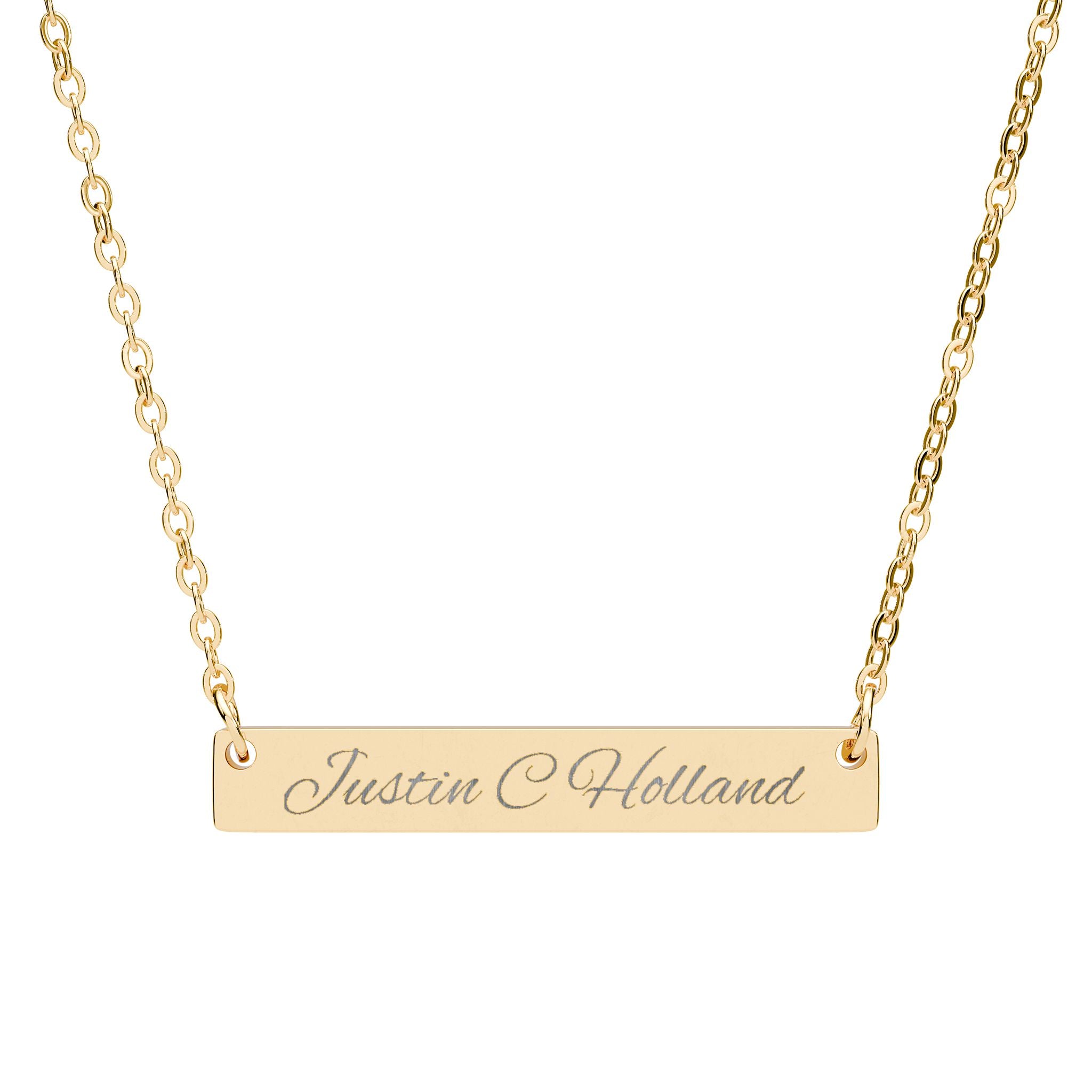 Engravable Horizontal Bar Necklace — Personalized Name Plate Jewelry (Gold)