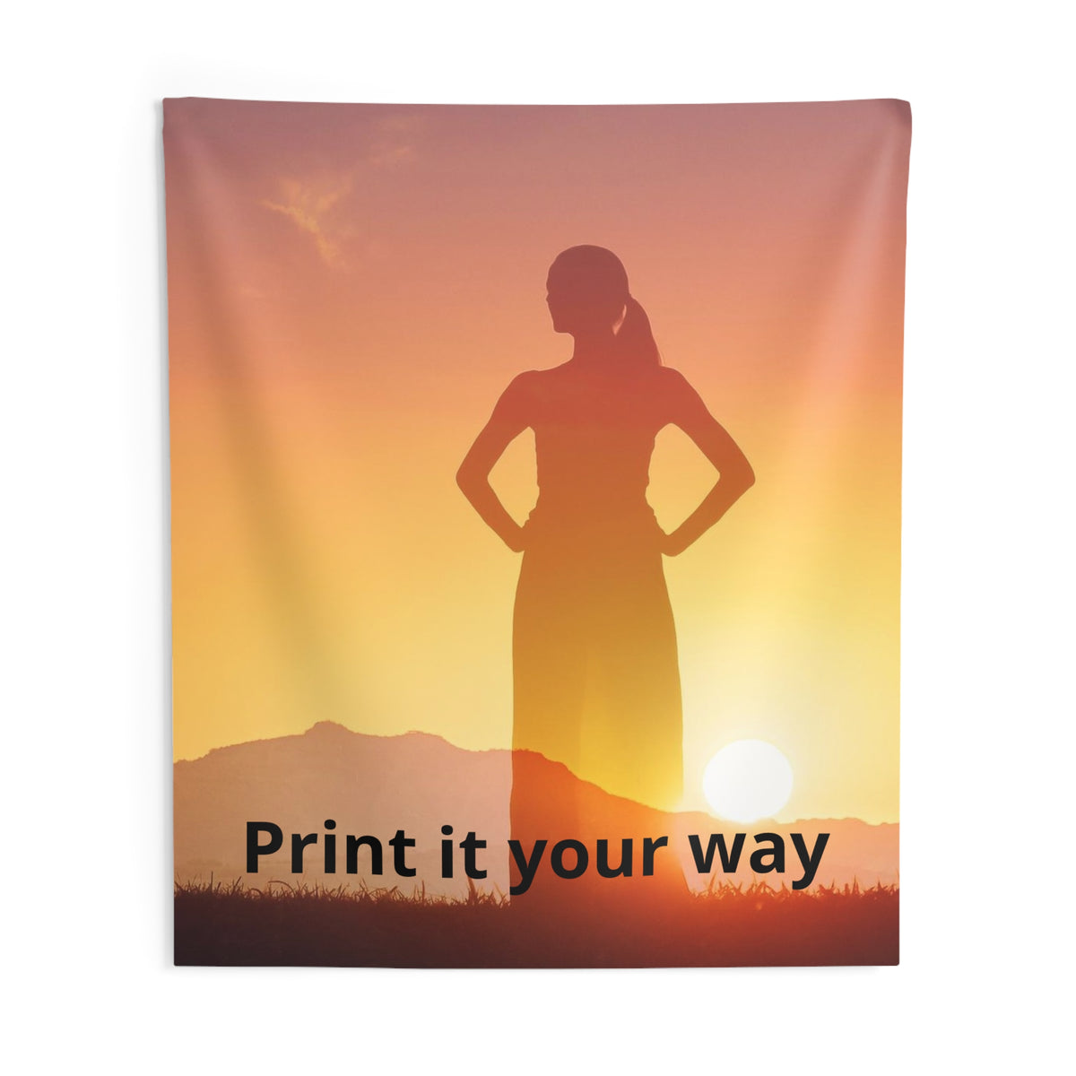 Personalized wall tapestry with sample sunrise silhouette design, view 7