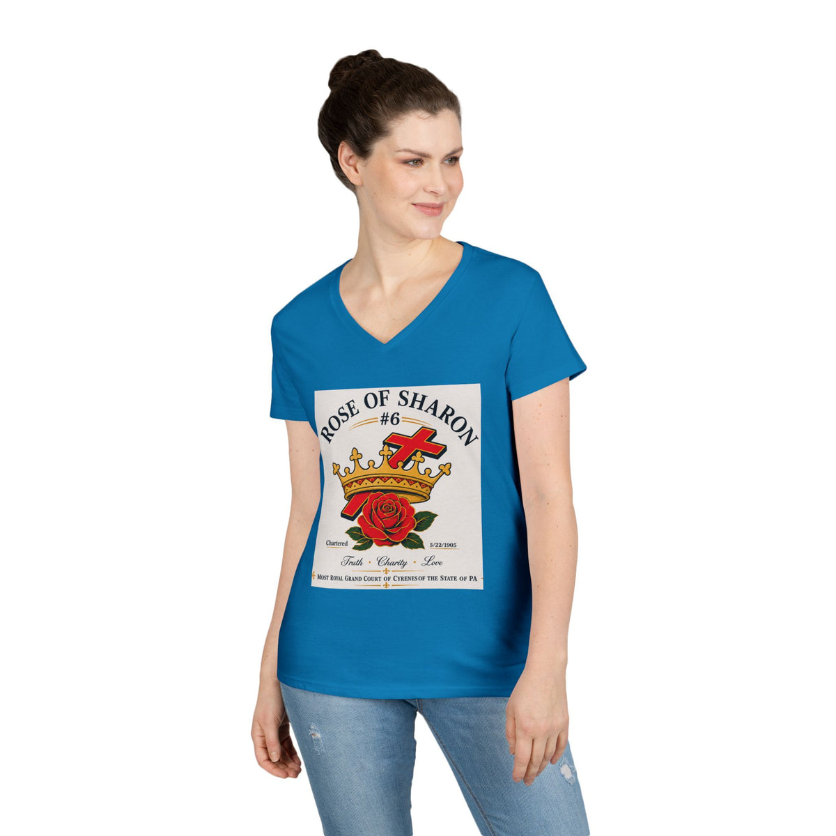 Customizable V-Neck T-Shirt — Crown & Rose Graphic with “Whatever You'd Like” Back