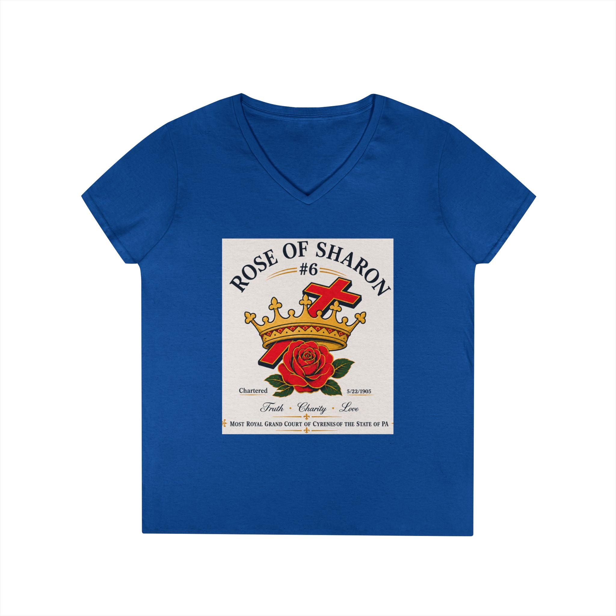 Customizable V-Neck T-Shirt — Crown & Rose Graphic with “Whatever You'd Like” Back