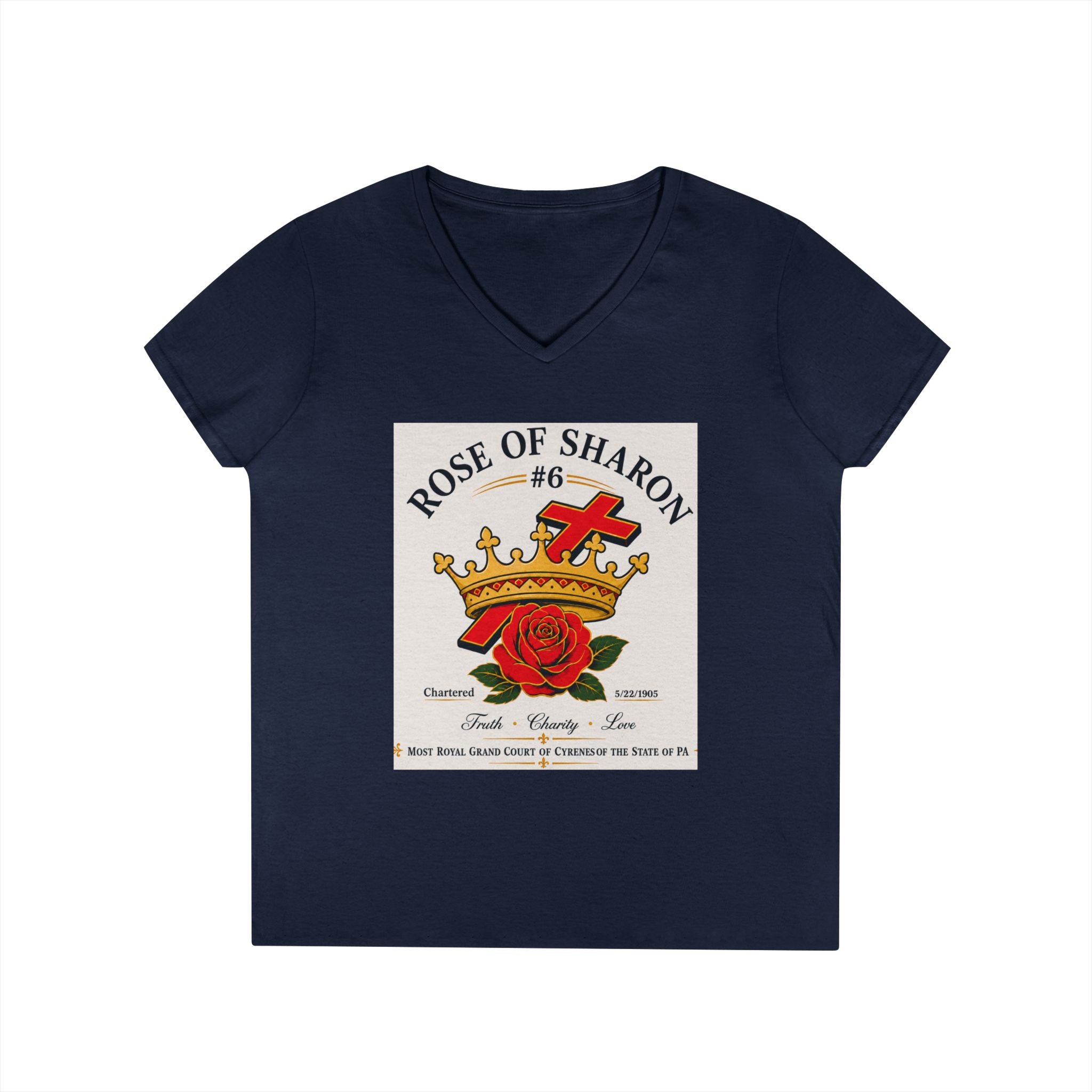 Customizable V-Neck T-Shirt — Crown & Rose Graphic with “Whatever You'd Like” Back