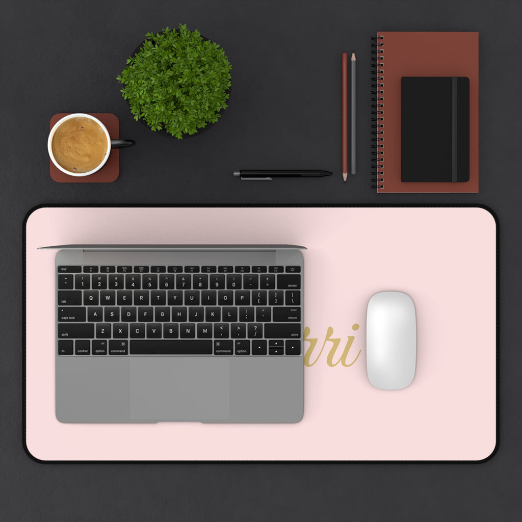 Personalized Pink Desk Mat — Custom Name Gold Script