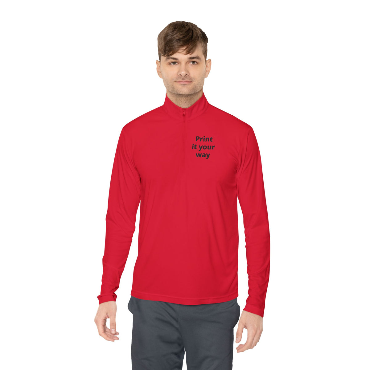 Personalized lightweight quarter-zip pullover with sample chest and back print, view 23