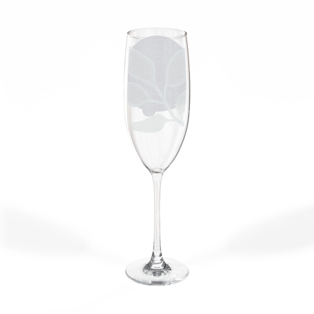 Personalized engraved 8 oz champagne flute, sample engraving, view 1