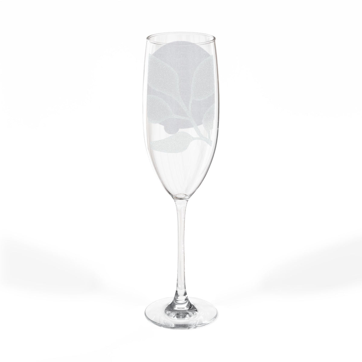 Personalized engraved 8 oz champagne flute, sample engraving, view 1