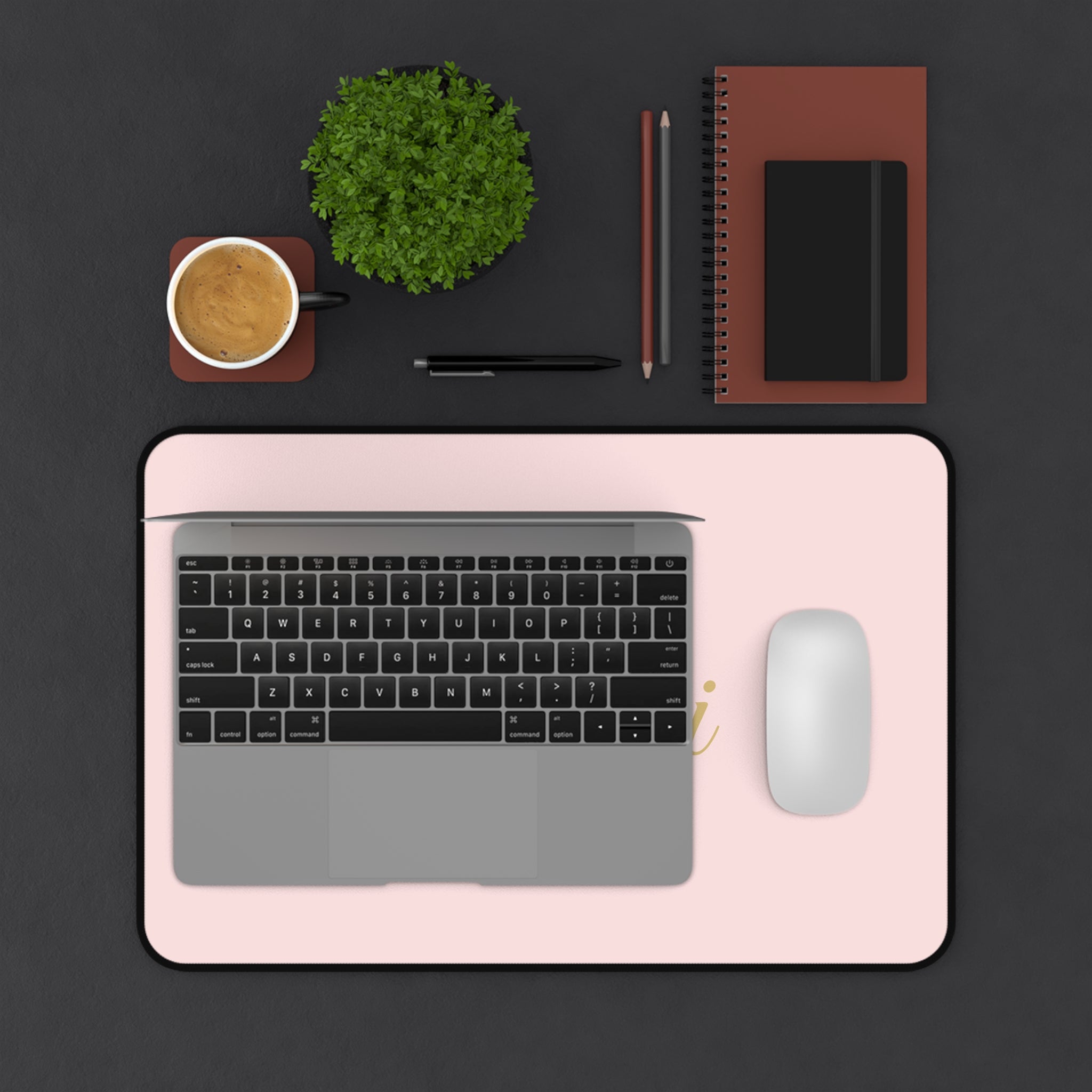 Personalized Pink Desk Mat — Custom Name Gold Script