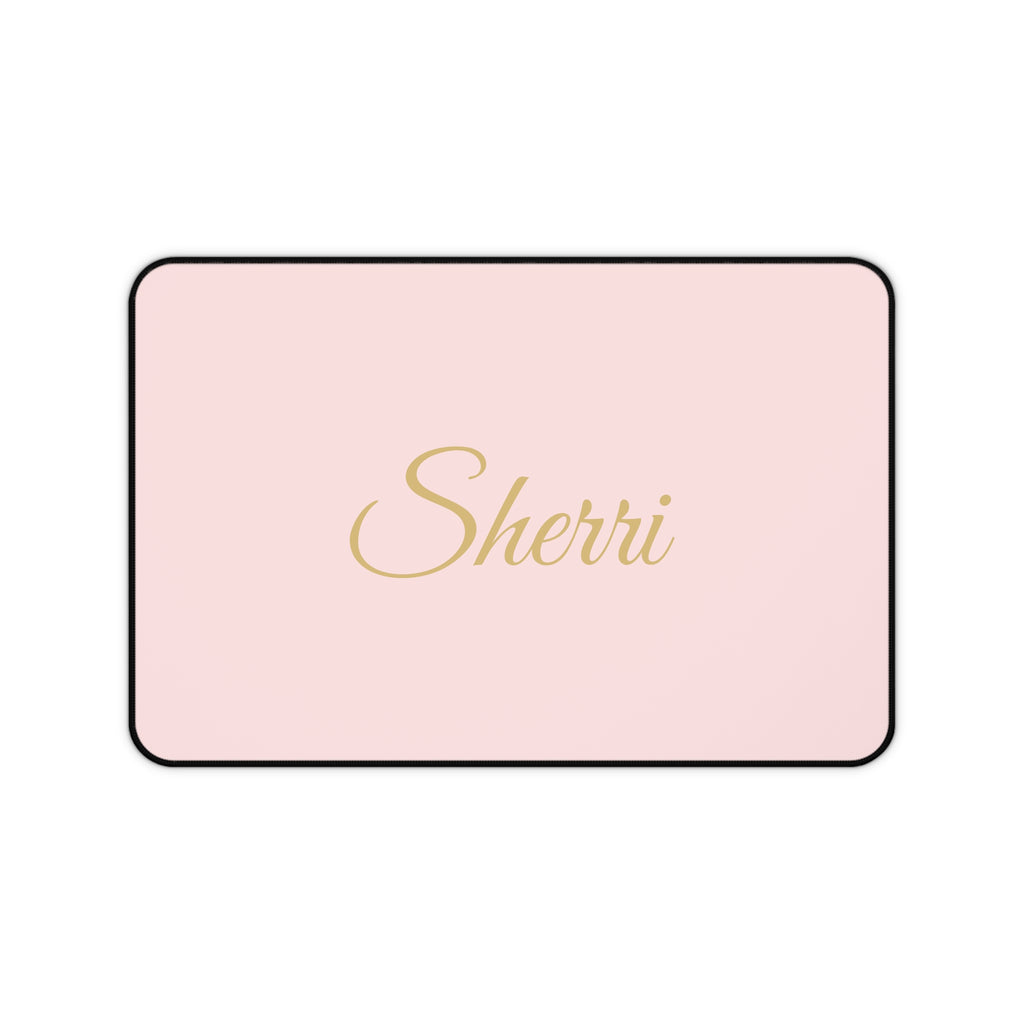 Personalized Pink Desk Mat — Custom Name Gold Script