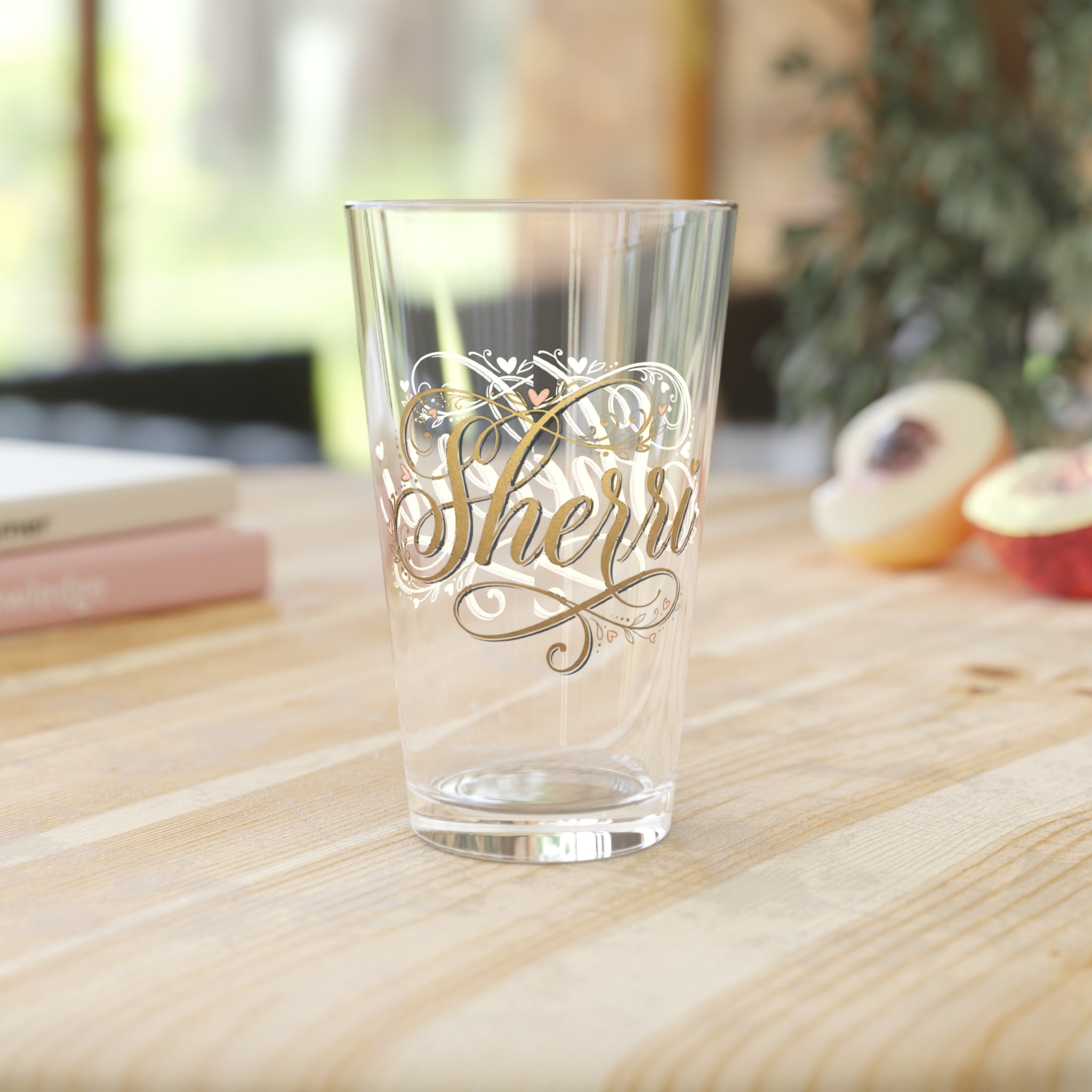 Personalized Gold Script Pint Glass - 16oz Custom Name "Sherri"