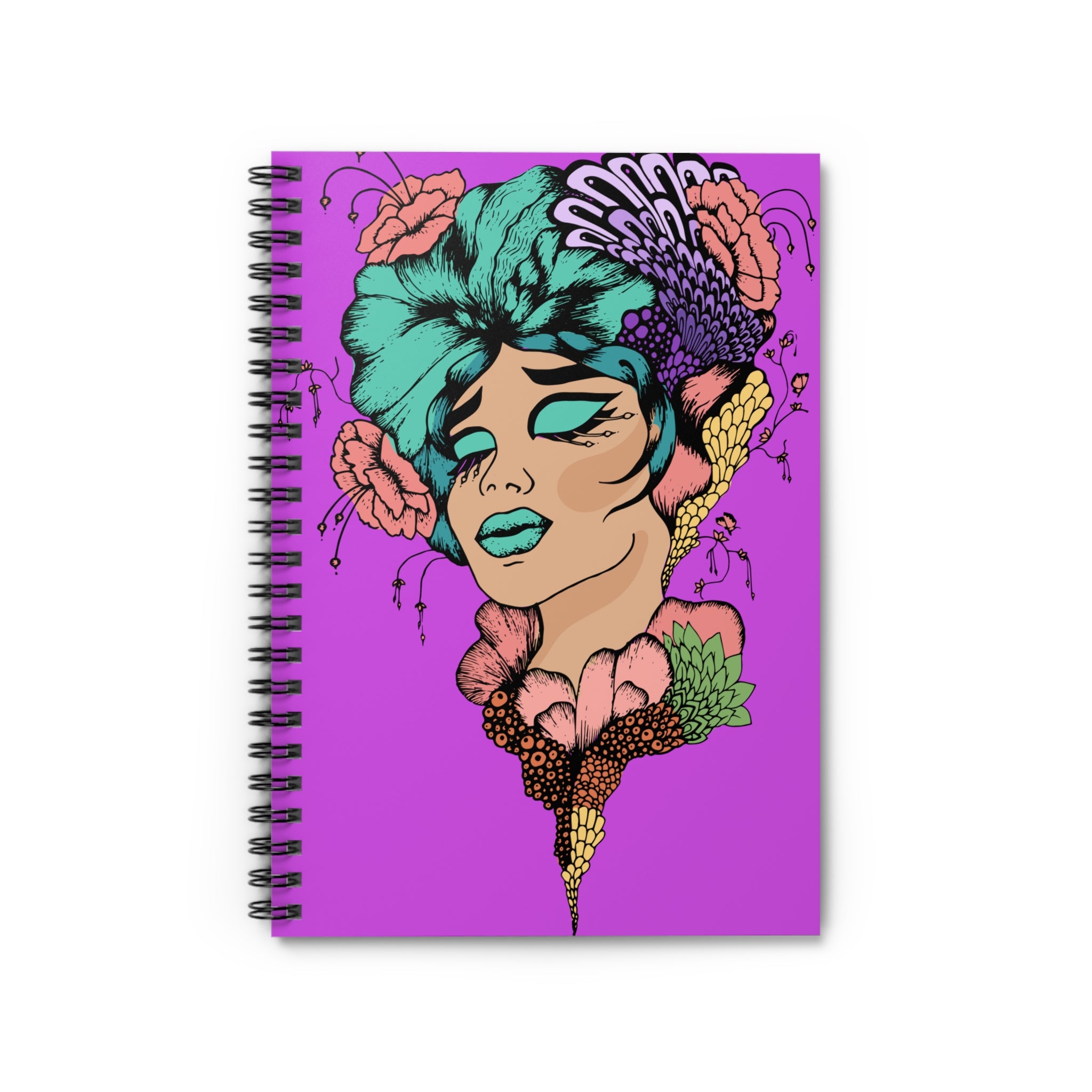 Floral Dreamgirl Spiral Notebook — Ruled Journal with Bold Pop-Art Portrait
