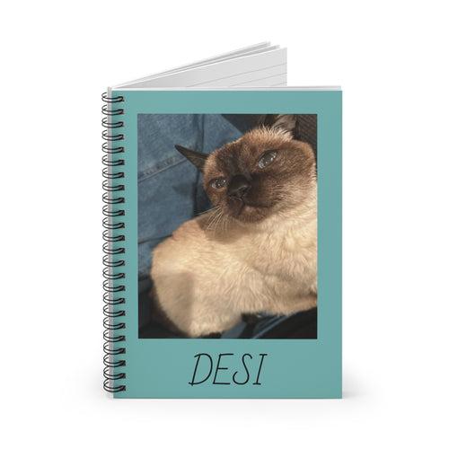 Personalized Cat Photo Spiral Notebook – 'DESI' Ruled Journal for Cat Lovers