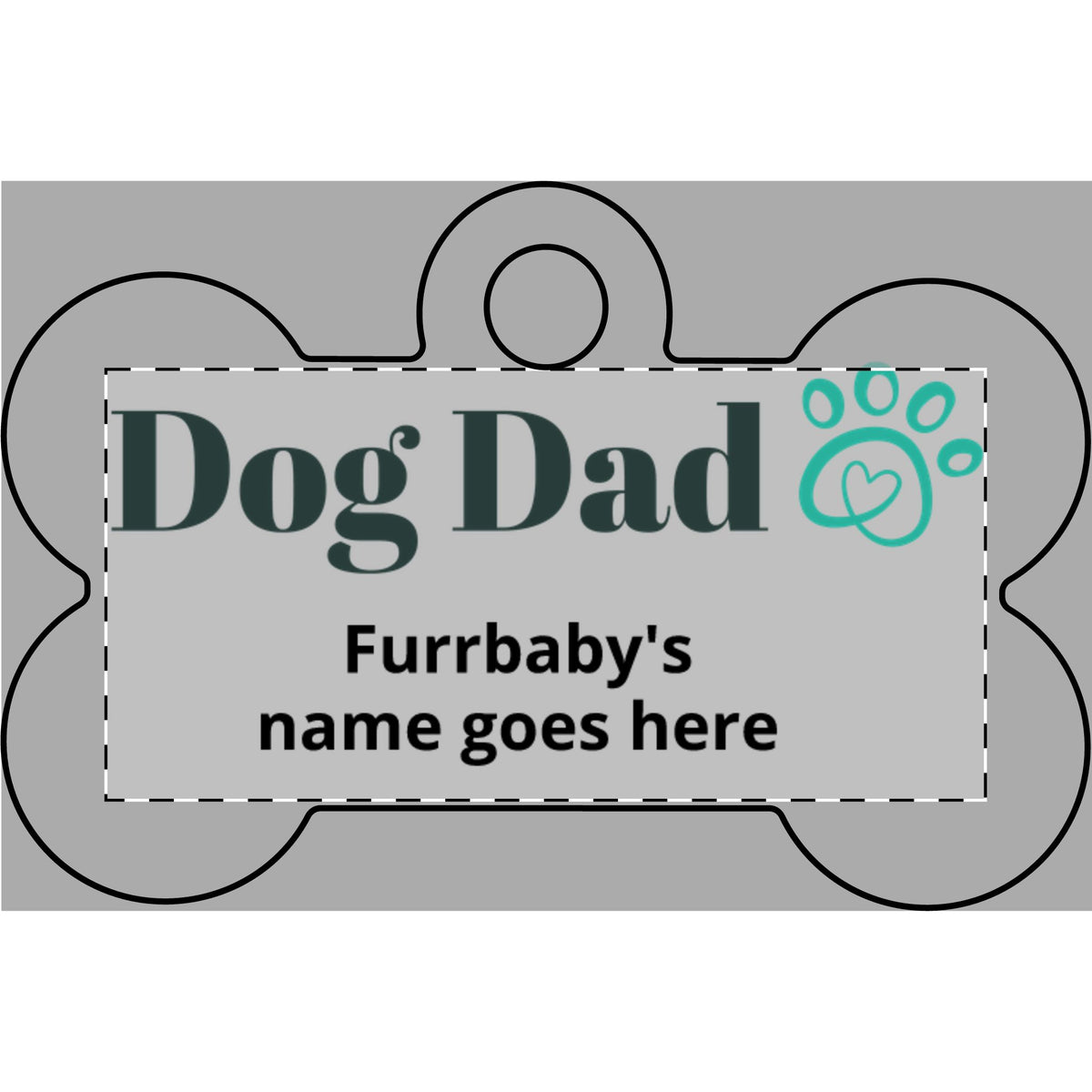Personalized engraved bone-shaped pet ID tag, sample design, view 2