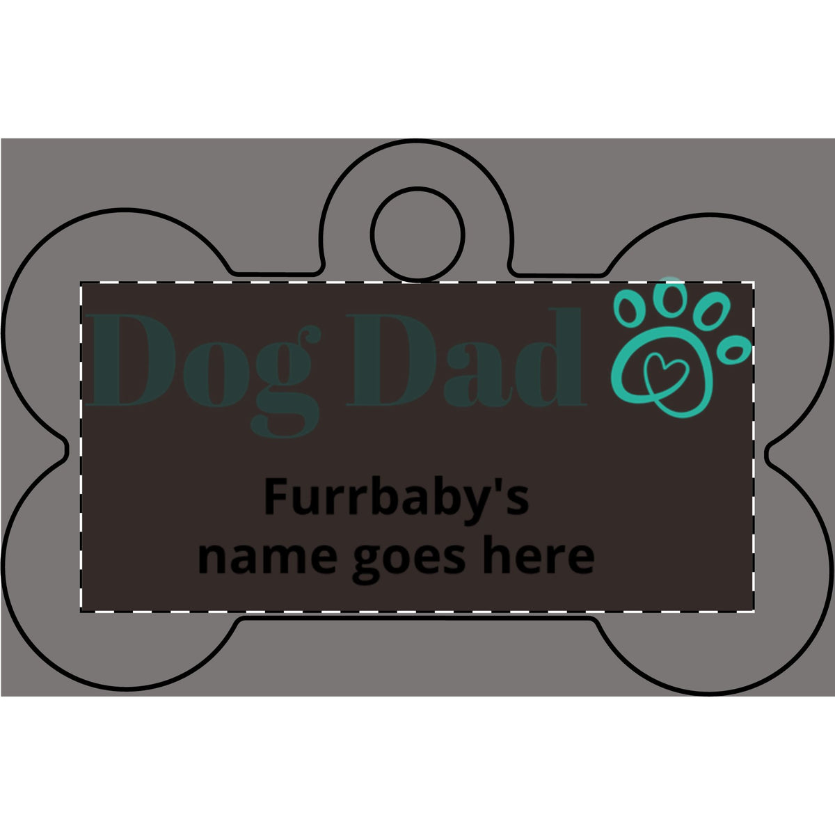 Personalized engraved bone-shaped pet ID tag, sample design, view 3