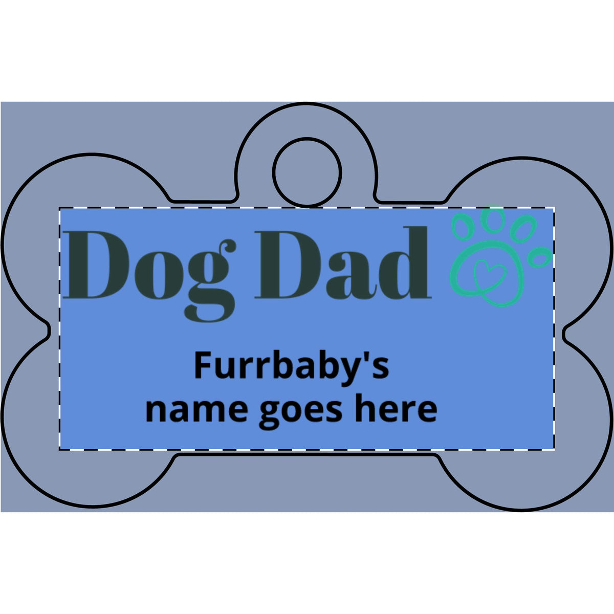 Personalized engraved bone-shaped pet ID tag, sample design, view 4