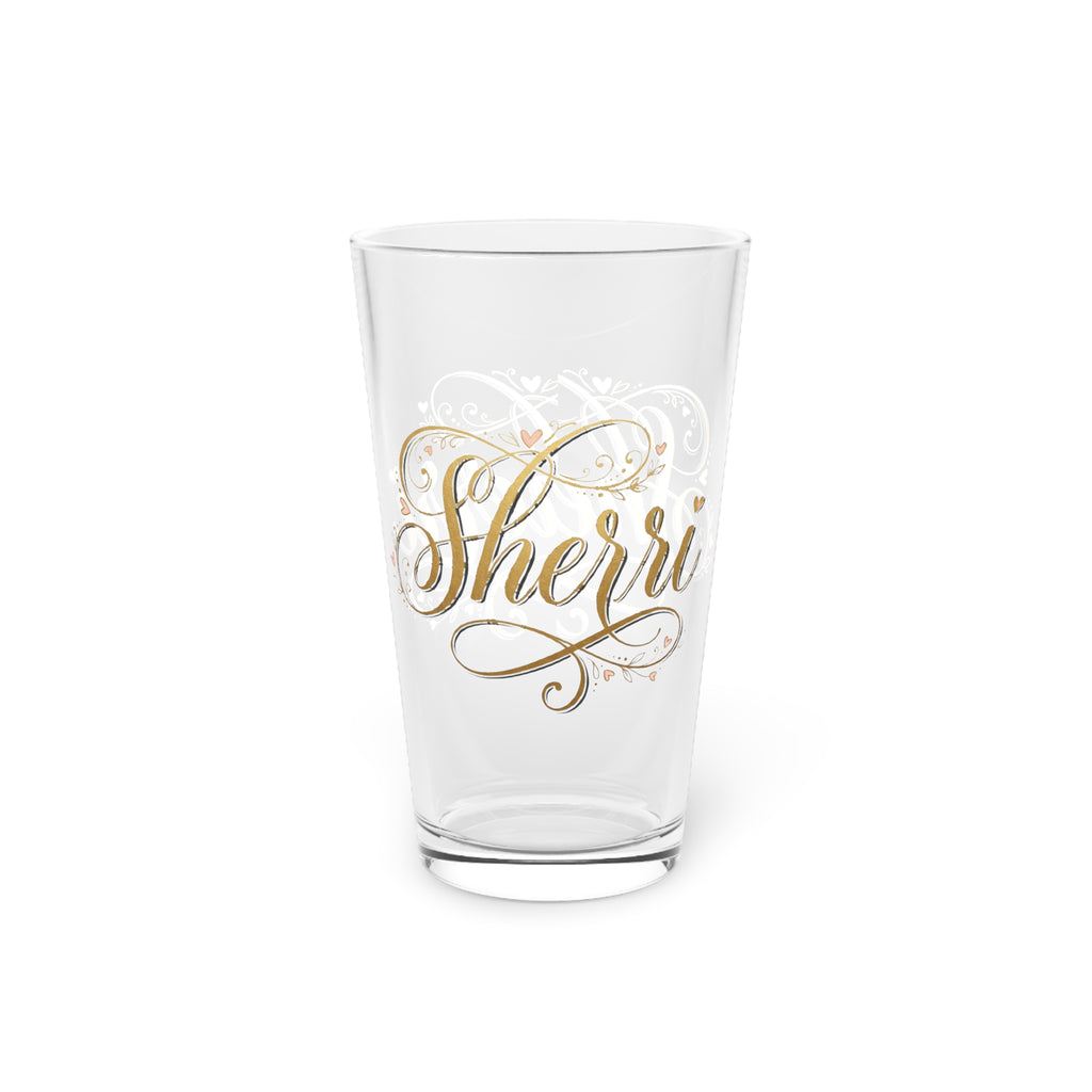 Personalized Gold Script Pint Glass - 16oz Custom Name "Sherri"