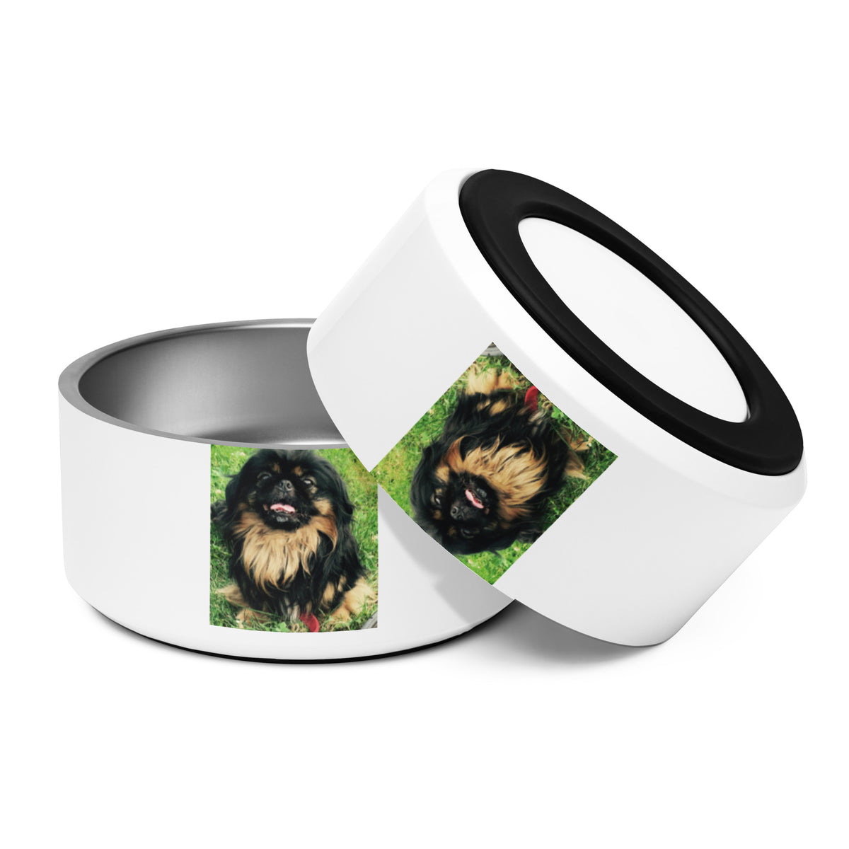 Personalized stainless steel pet bowl, 32 oz, front view