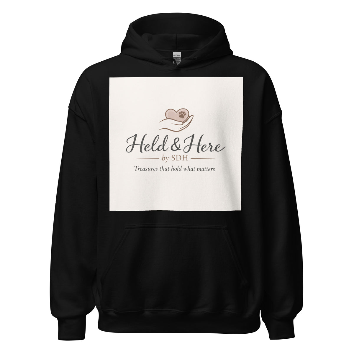 Black personalized pullover hoodie, front view
