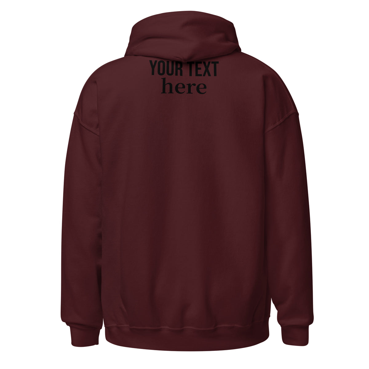 Maroon personalized pullover hoodie, back view