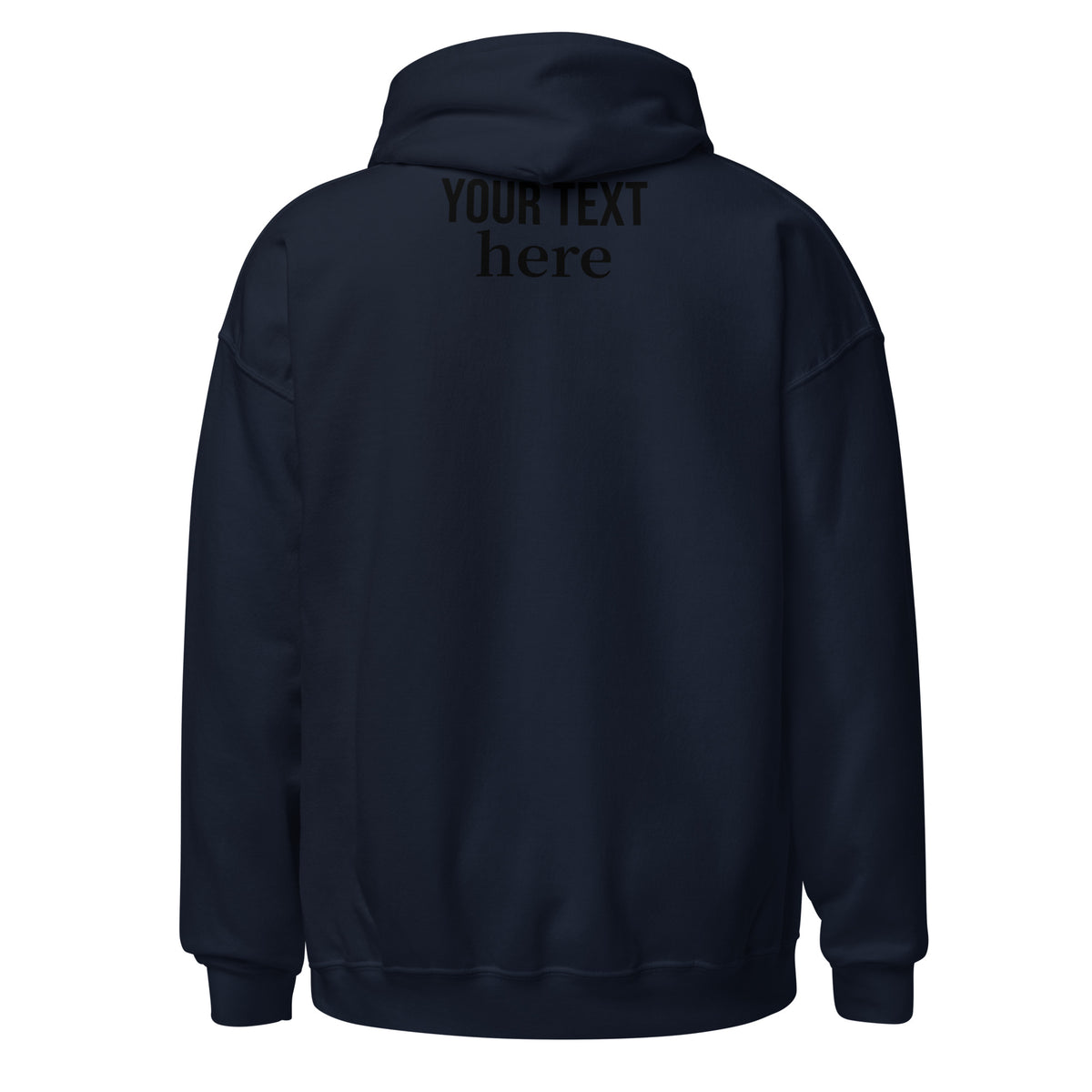 Navy personalized pullover hoodie, back view