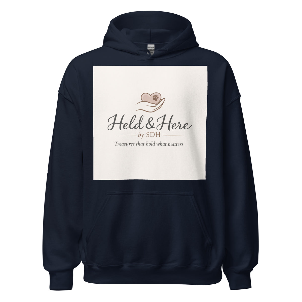 Navy personalized pullover hoodie, front view