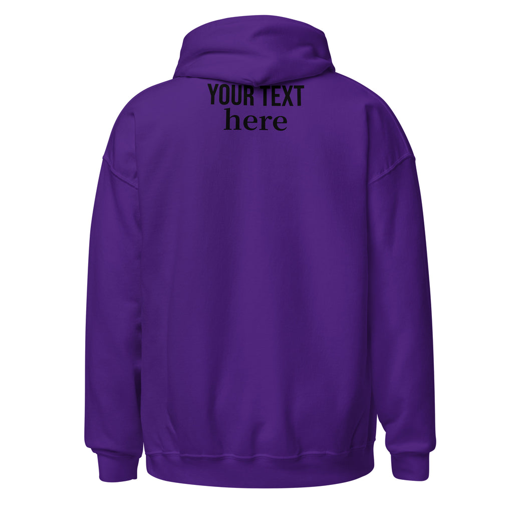 Purple personalized pullover hoodie, back view